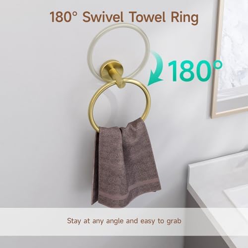 USHOWER 8PCS Light Gold Bathroom Hardware Set, 24-Inch Towel Bar Set - Image 5