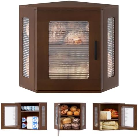 TQVAI Bread Box for Kitchen Countertop Large Corner Bread Loaf Storage Container Double Layer Wooden Bread Boxes Bin Farmhouse Pantry Shelf with Acrylic Window, Retro Brown by TQVAI