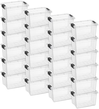 Superio 1.4 Quart Mini Clear Plastic Storage Container with Lid, Stackable Small Organizer Box for Crayons, Art Supplies, Beads, Sewing, Stationery & Food Storage, 24 Pack by Superio