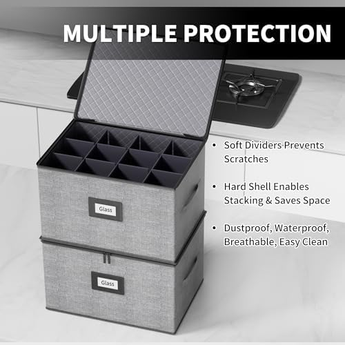 2-Pack Wine Glass Storage Box with Dividers, Hard Shell Stemware Storage - Image 3