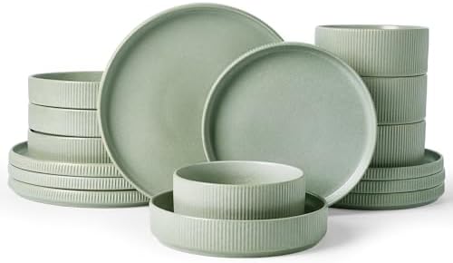 Famiware Star Stoneware Dinnerware Sets with Pasta Bowls, 16pc Dishes for 4 by Famiware