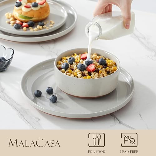 MALACASA Plates and Bowls Sets, 18 Pieces Modern Ceramic Dinnerware Set for 6 Kitchen Dinner Set Stoneware Dishware Dishes Set Microwave and Dishwasher Safe, Grey, Series TARA - Image 3