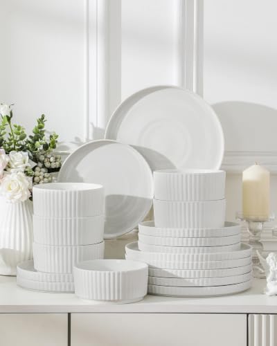 MALACASA Porcelain 18 Pieces Plates and Bowls Set, Dinnerware Set for 6 - Image 6