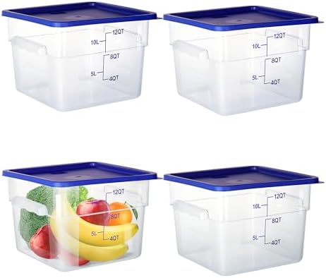 4 Pack 12 Qt Square Polycarbonate Food Storage Containers with Lids by FSUON