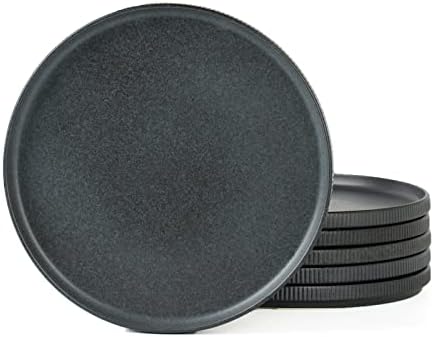 famiware Star 10/8 inches Salad Plates Set for 6, Matte Dark Charcoal by Famiware