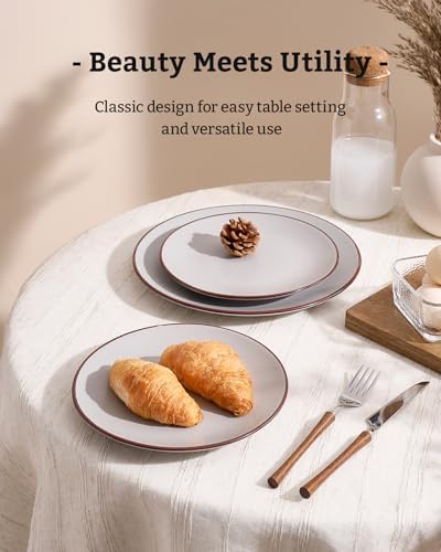 Famiware Venus Plates and Bowls Sets with Rim, Stoneware Dinnerware for 8 - Image 3
