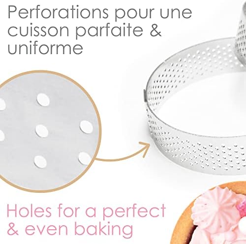 ScrapCooking 1322 4 Round Perforated Tart Circles - Individual Pie Circles Diameter 8 cm - Stainless Steel Frame Moulds - Uniform Baking - Pastry Accessories Cake Dessert - Image 5