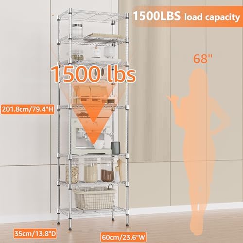 IZEUK 8 Tier Adjustable Metal Storage Shelving Unit, Heavy Duty Standing Rack Organizer for Kitchen, Pantry, Laundry Room, Garage or Basement, 2000 lbs Capacity, 23.6 W x 13.8 D x 79.5 H, Chrome - Image 3