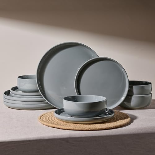 Famiware Milkyway 12-Piece Stoneware Dinnerware Set, Dark Gray by Famiware