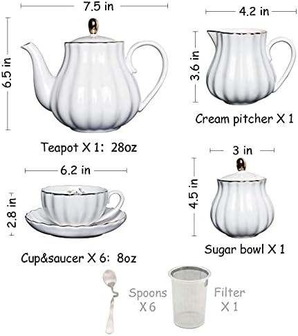 Sweejar Home British Royal Porcelain Tea Set, 8 OZ Cups & Saucer Service for 6, with Teapot, Sugar Bowl, Creamer, Pitcher & Teaspoons, High Tea, Wedding, Party (Jade) - Image 3