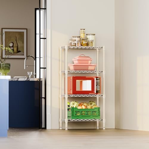 IZEUK 4 Tier Steel Storage Shelves, Heavy Duty Metal Shelf Wire Shelving Rack for Pantry, Kitchen, Living Room, or Bathroom Organization (11.8" D x 23.6" W x 47.5" H, 1000LBS, Light Tan) - Image 2