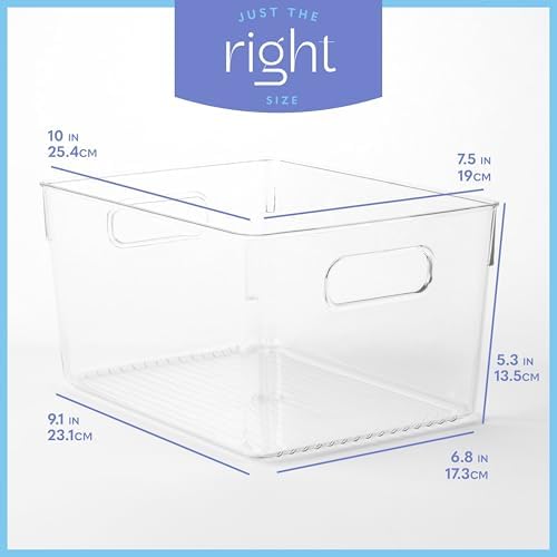 Plastic Food Storage 8 Pack Clear Container Bin with Handles for Organizing Kitchen, Pantry, Refrigerator, Freezer, Pantry, Cabinet, Closet, Bathroom. 10”x7.5”x5.3” - Image 3