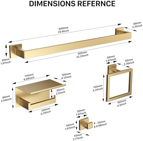 5-Piece 23.6 Inch Brushed Gold Bathroom Hardware Accessories Set - Image 7