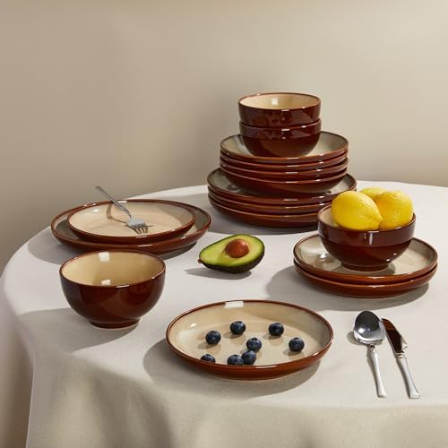 Pokini Stoneware Dinnerware Sets for 6, 24pcs Plates and Bowls Sets Dishes - Image 4