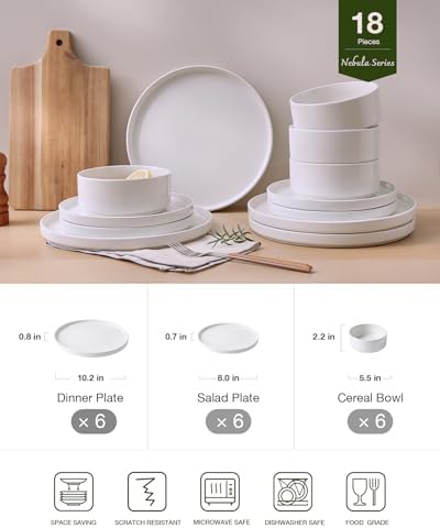 Famiware Nebula Plates and Bowls, 18-Piece Dinnerware Set, White - Image 2