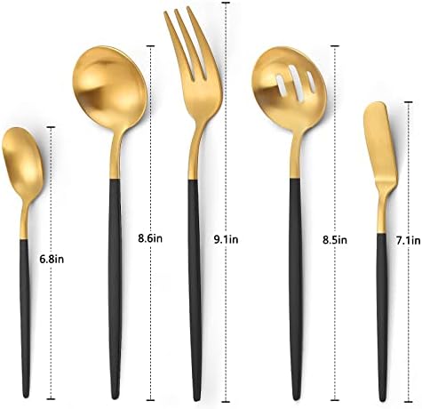 VANVRO Matte Black Gold Serving Silverware Set, 5-Piece Round Shared Utensils Set of Stainless Steel, Hostess Flatware Serving Set, Satin Finish, Dishwasher Safe - Image 2