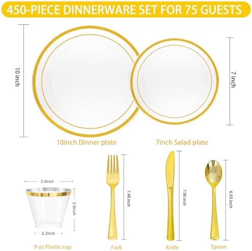 WELLIFE Gold Glitter Disposable Plates, Dinnerware Set for 75 Guests - Image 6