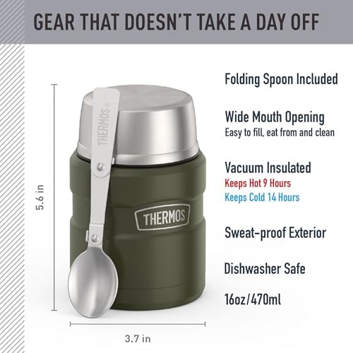 THERMOS Stainless King Food Jar with Spoon, 16oz, Matte Army Green - Image 2