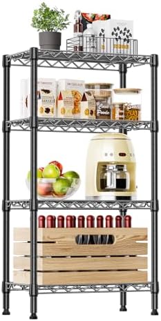 IZEUK 4 Tier Steel Storage Shelves, Heavy Duty Metal Shelf Wire Shelving Rack for Pantry, Kitchen, Living Room, or Office Organization (11.8" D x 21.7" W x 39.5" H, 1000LBS, Black) by IZEUK