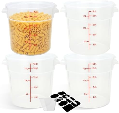 BIEAMA 4 Pack 18 Qt Round Food Storage Containers with Lids, Translucent PP by BIEAMA