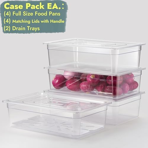 CURTA 4-Pack Full Size 6" Deep NSF Polycarbonate Food Pans with Handled Lids & Drain Trays | Dishwasher & Freezer Safe Clear Container for Prep Tables, Buffet, Salad Bar, Commercial & Home Kitchen - Image 3