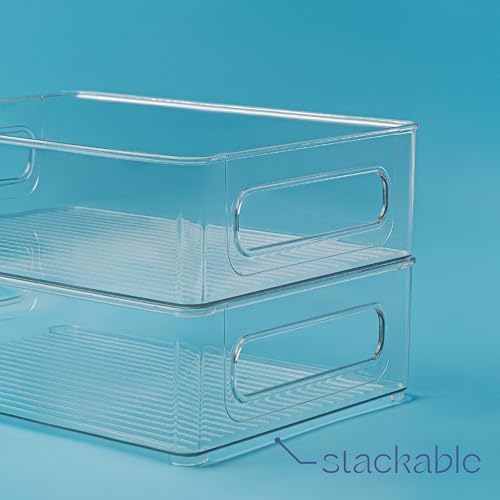 Plastic Food Storage 8 Pack Clear Container Bin with Handles for Organizing Kitchen, Pantry, Refrigerator, Freezer, Pantry, Cabinet, Closet, Bathroom. Stackable 10”x6”x3” - Image 5
