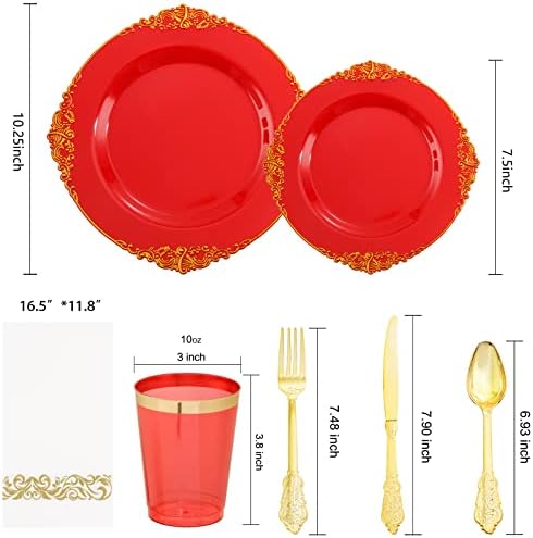 Morejoy 175PCS Red Plastic Plates,Red Disposable Plates With Gold Rim - Image 5