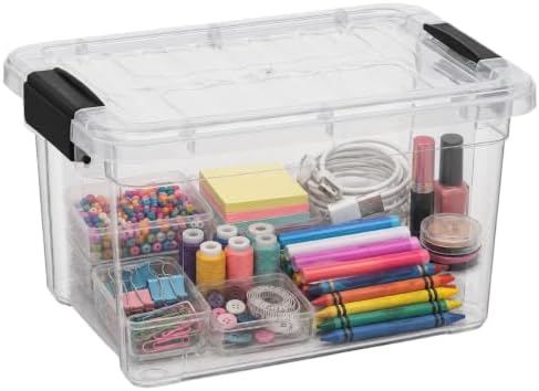 Superio 1.4 Quart Mini Clear Plastic Storage Container with Lid, Stackable Small Organizer Box for Crayons, Art Supplies, Beads, Sewing, Stationery & Food Storage, 1 Pack by Superio
