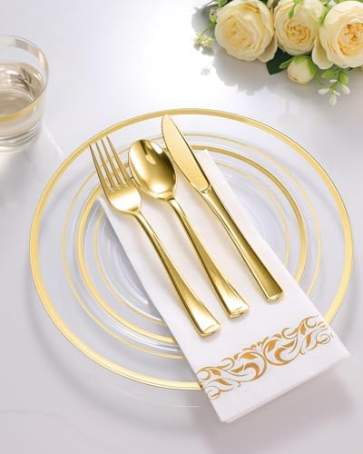 Goodluck 700 Pieces Clear Gold Disposable Dinnerware Set for 100 Guests - Image 3
