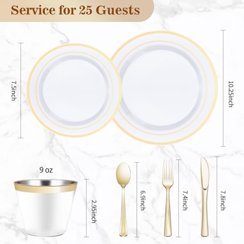 BESTVIP 150PCS Plastic Dinnerware Set, Gold Disposable Plates - Image 4