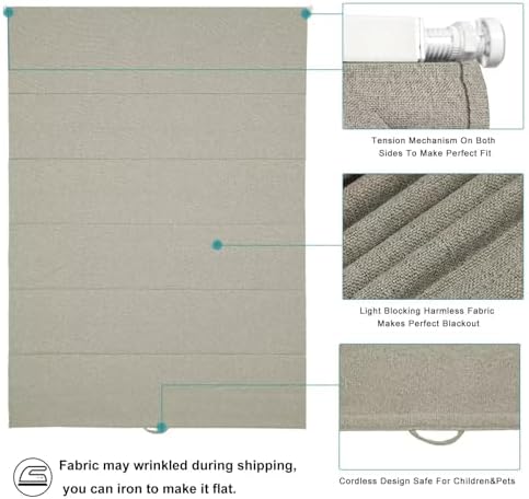 Changshade No Drill Roman Shades Cordless Blinds Blackout for Indoor Windows, Room Darkening Black Out Tension Rod No Hardware No Tools Inside Mount, Shade Size 45 Inches Wide 64 Inches High, Beige - Image 5