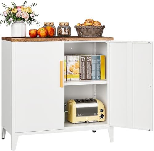 SISESOL White Storage Cabinet with Doors and Shelves,30 inch Small Pantry Cabinet Sideboard with Leg,Accent Cabinets with Storage,Side Floor Cabinets for Home,Kitchen,Coffee Bar,Dining/Living Room by SISESOL