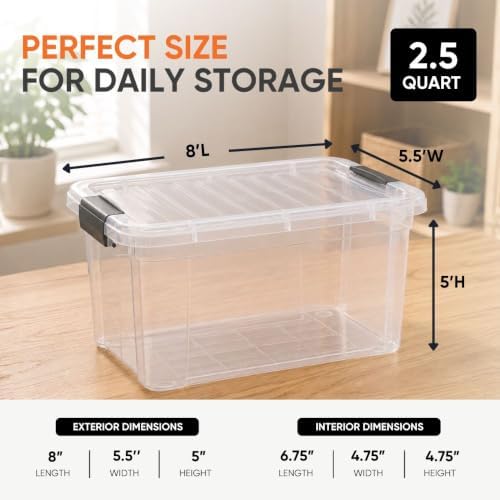 Superio 2.5 Quart Clear Plastic Storage Boxes with Lids, Stackable Organizer Containers, BPA-Free Storage Bins for Home, Office, School & Dorm, 18 Pack - Image 3