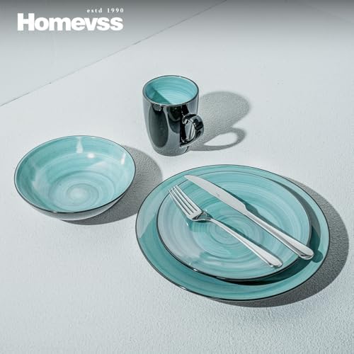 HomeVss, Stoneware Sonoma Dinnerware Set, Black + Speckled Spin Wash Turquoise - Image 6