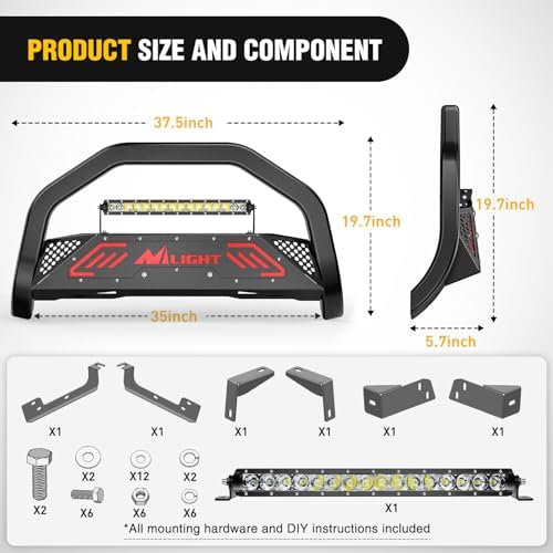 Nilight Bull Bar with Light for 2016-2022 Honda Pilot, 2017-2024 Ridgeline - Image 2