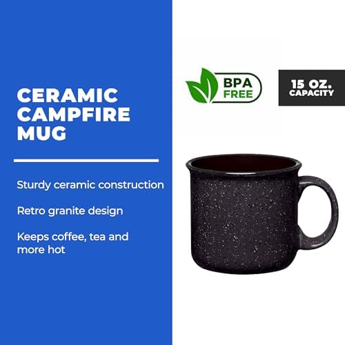 Set of 16 Ceramic Campfire Mugs – 15 Oz, Black – Coffee & Tea Cups for Home, Work, Travel, Camping – Customizable, Great for DIY, Events, Companies - Image 2