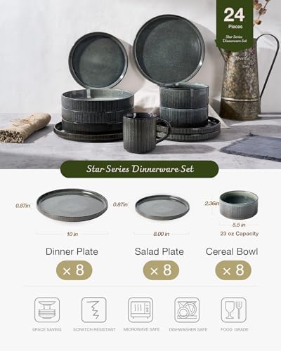 Famiware Star Stoneware Dinnerware Sets for 8, Reactive Glaze Plates, Bowls - Image 3