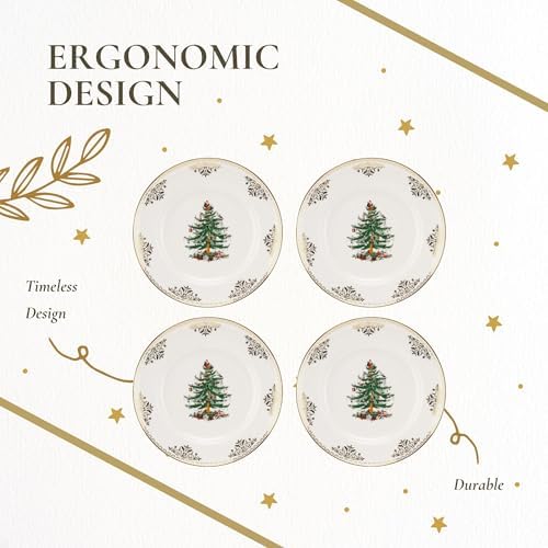 Spode Christmas Tree Gold Dinner Plates, Set of 4 - Holiday Serving Plates - Image 6