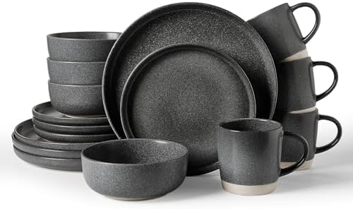 Famiware Milkyway 16-Piece Dinnerware Set with Mugs, Matte Dark Charcoal by Famiware
