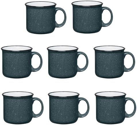 Set of 8 Ceramic Campfire Mugs – 15 Oz, Gray – Coffee & Tea Cups for Home, Work, Travel, Camping – Customizable, Great for DIY, Events, Companies by GiftsbyDesign