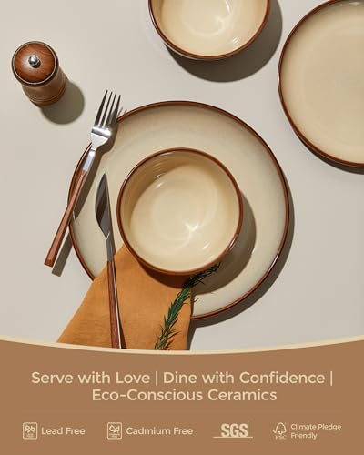 Pokini Stoneware Dinnerware Sets for 6, 24pcs Plates and Bowls Sets Dishes - Image 3