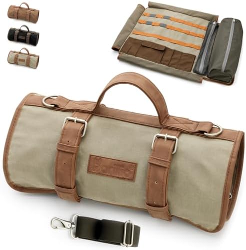 Barillio Bartender Bag (Without Tools) - Stylish, Waxed Canvas, Roll Up Traveling Bar Bag for Carrying Bar Tools and Cocktail Shaker Set with Shoulder Strap - Portable Travel Bartending Roll by Barillio