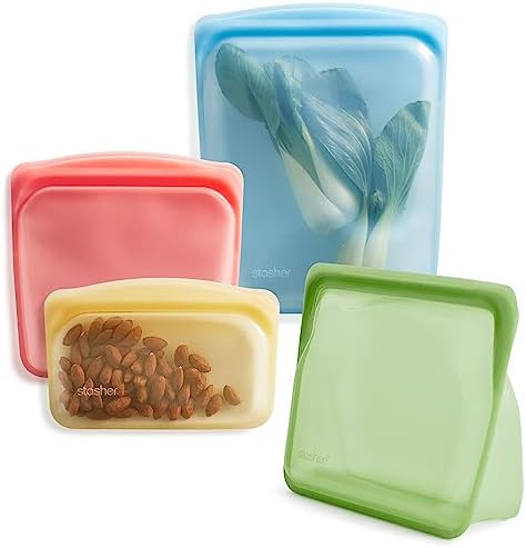 Stasher Premium Reusable Silicone Food Storage Bags, 4-Pack, Multicolor by Stasher