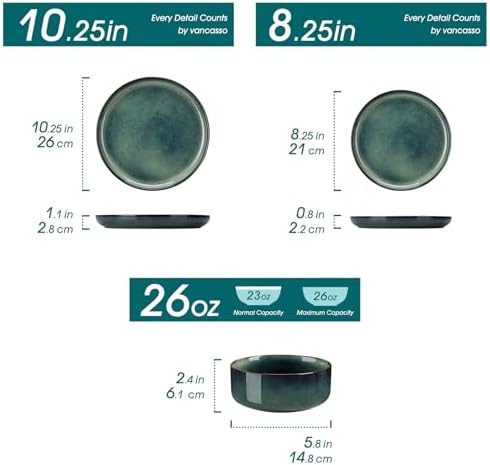 vancasso Starry 12 Pieces Dinnerware Sets for 4, Green Reactive Glaze Dishes Sets, Ceramic Plates and Bowls Set, Dinner Salad Dessert Plates, and Cereal Bowls Set, Dishwasher and Microwave Safe - Image 2