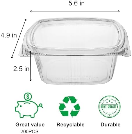 16oz RPET Clear Hinged Lid Deli Container - 200Pcs - Image 2