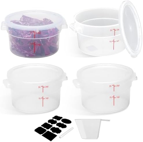 BIEAMA 4 Pack 2 Qt Round Food Storage Containers with Lids, Translucent PP by BIEAMA