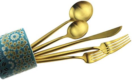 5-Piece 18/10 Stainless Steel Matte Gold Flatware Set - Dishwasher Safe, Perfect for Home, Office, or Travel - Image 6