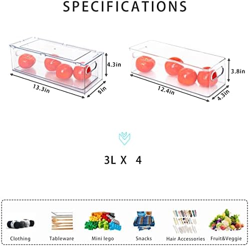4Pack Stackable Fridge Drawers Pull-out Storage Bins with Handle Clear Food Container for Refrigerator Plastic Dresser Organizer Fruit&Veggie Keeper for Freezer Cabinet Kitchen Organization - Image 3