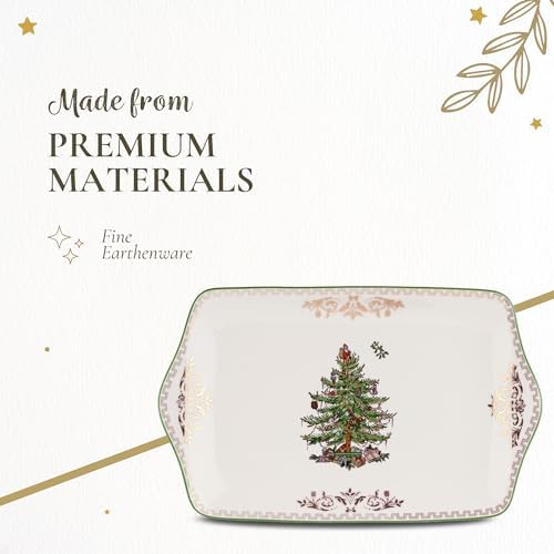 Spode Christmas Tree Gold Dessert Tray - 12" Fine Porcelain Festive Serving Platter with Red Ribbons, Holiday Collectible Dish for Entertaining & Desserts - Winter Holiday Serveware Gift - Image 4