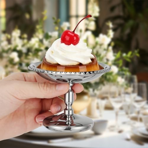 6 Pcs Mini Stainless Steel Ice Cream Bowls Vintage Silver Serving Pudding Dessert Cup Sauce Bowls Metal Round Footed Yogurt Snack Candy Cups for Mousse Fruit Salad Cake Wedding Party Favor - Image 5